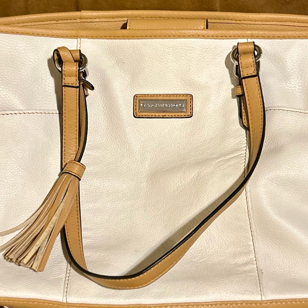 Chic Tan and White Women's Tote Bag perfect for the beach.